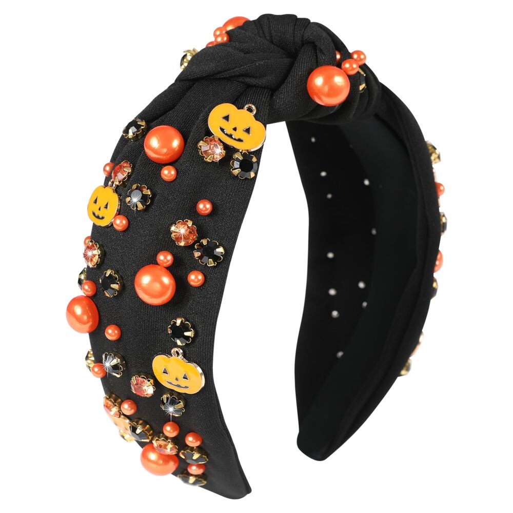 4721 Halloween Pearl Knotted Headbands Sparkly Beaded Crystal Embellished